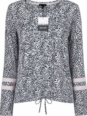 KENSIE Size Medium Black & Gray Leopard-Print Long Sleeve Drawstring Top